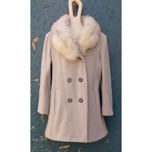 Vintage ILGWU Blue Fox Fur Collar Wool Pea Coat